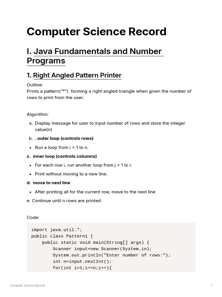 Java Pattern and Number Programs Guide | PDF | Integer (Computer ...