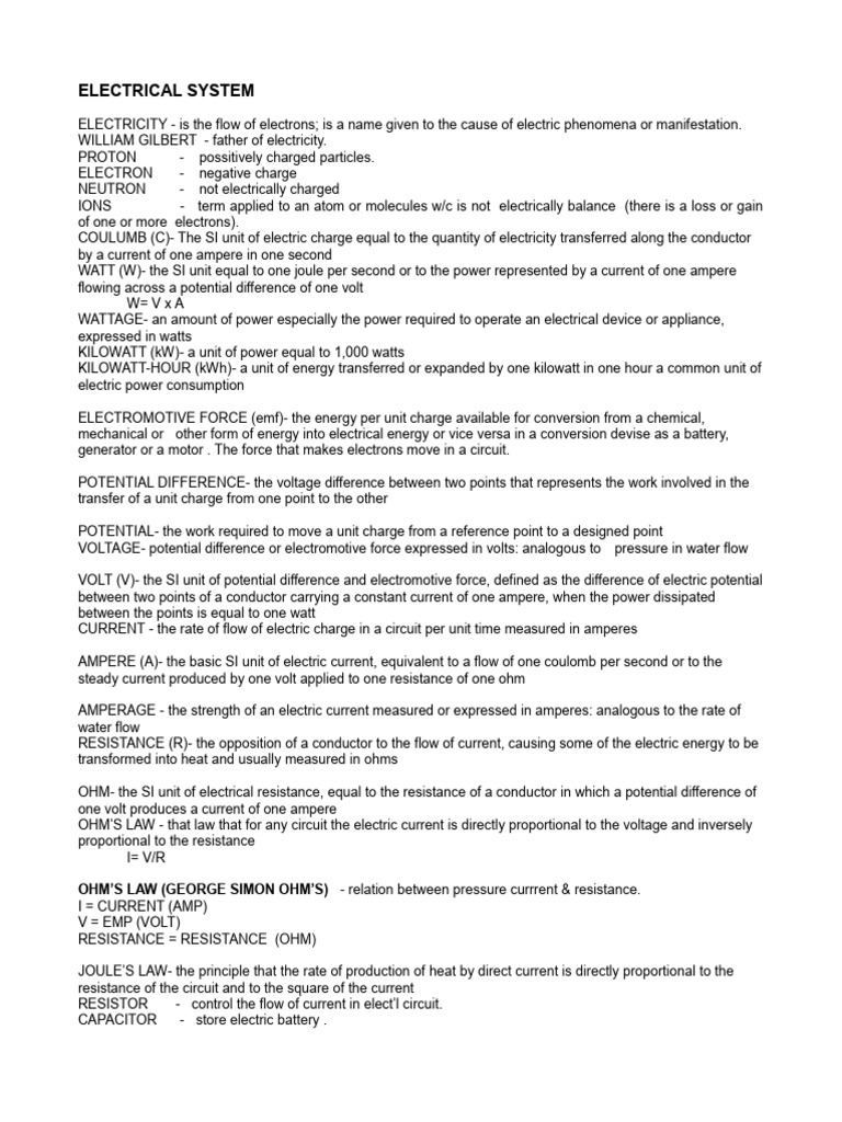 Electrical System Components Explained | PDF | Electric Current ...