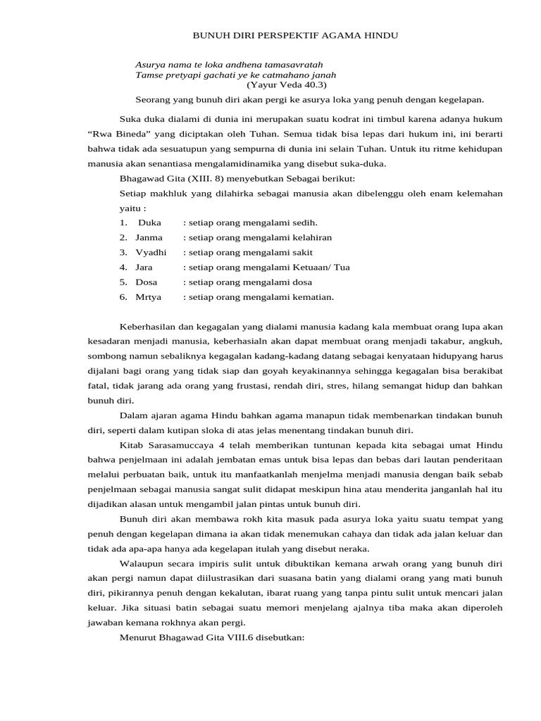 Hukum Bunuh Diri dalam Agama Hindu | PDF