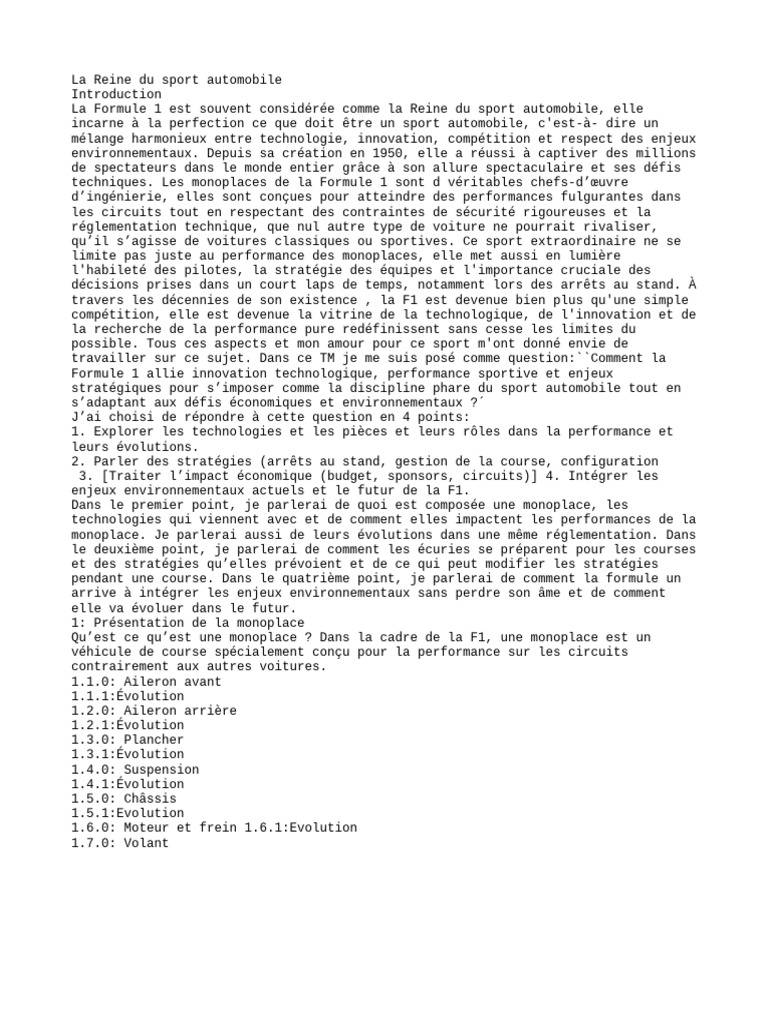 La Formule 1 : Innovation et Performance | PDF | Formule 1 | Sport ...