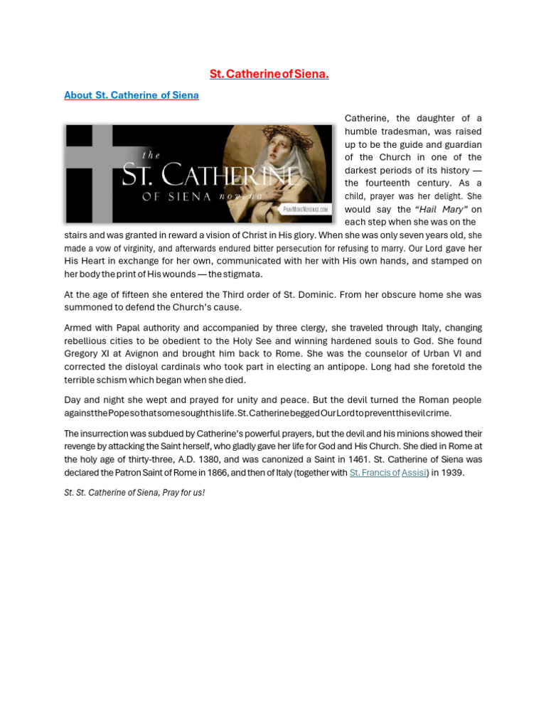 Prayers and Novena to St. Catherine PDF Lord's Prayer Glory
