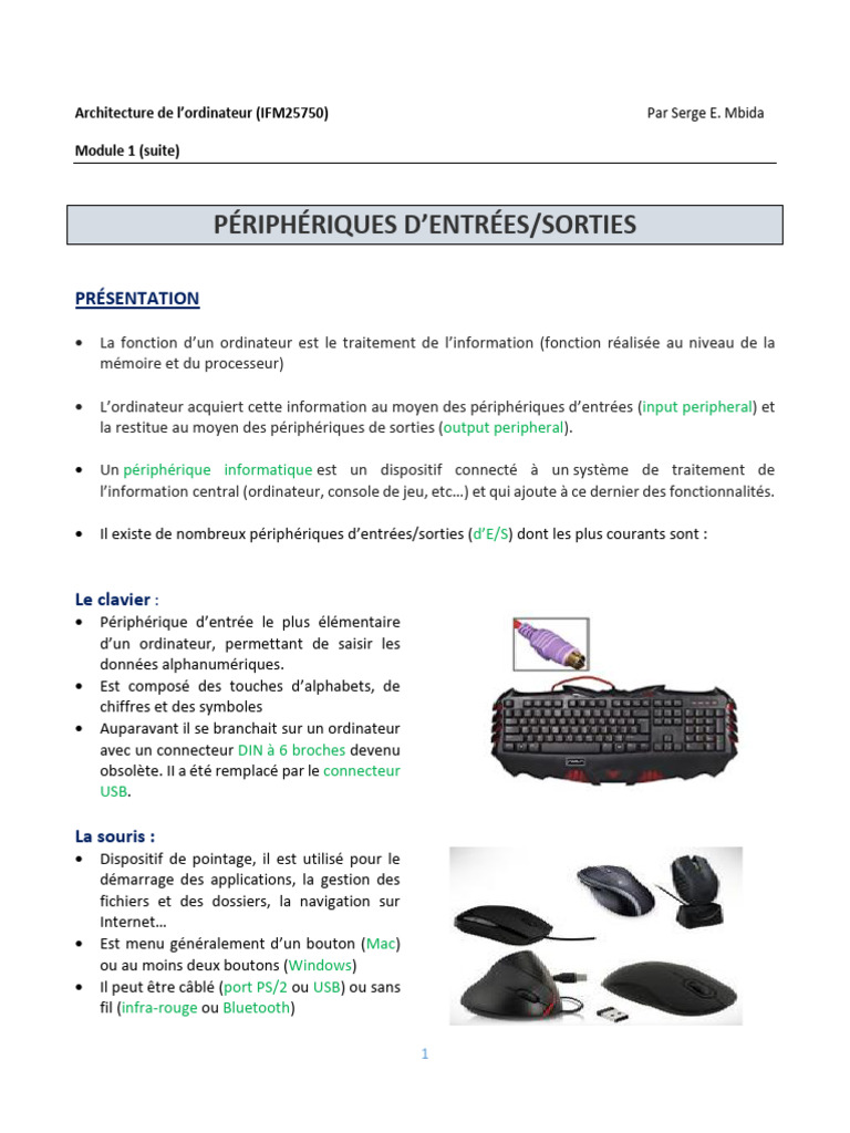 Modules 1 (Suite) - Les Périphériques D'entrées-Sorties | PDF | USB ...