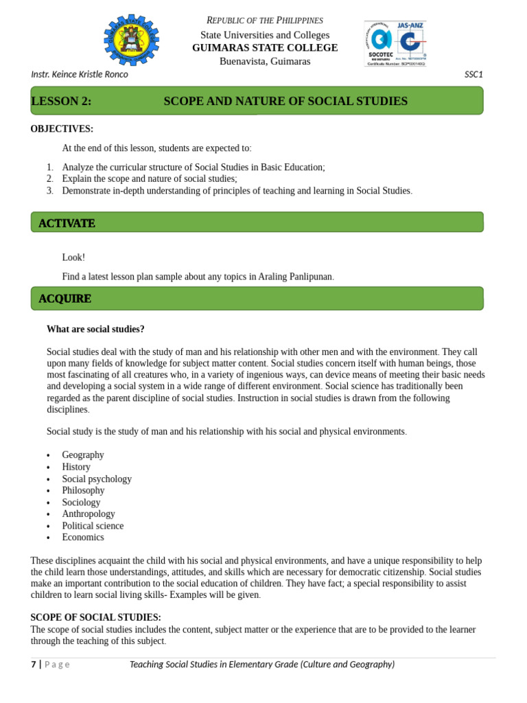 Scope and Nature of Social Studies | PDF | Teachers | Social Sciences