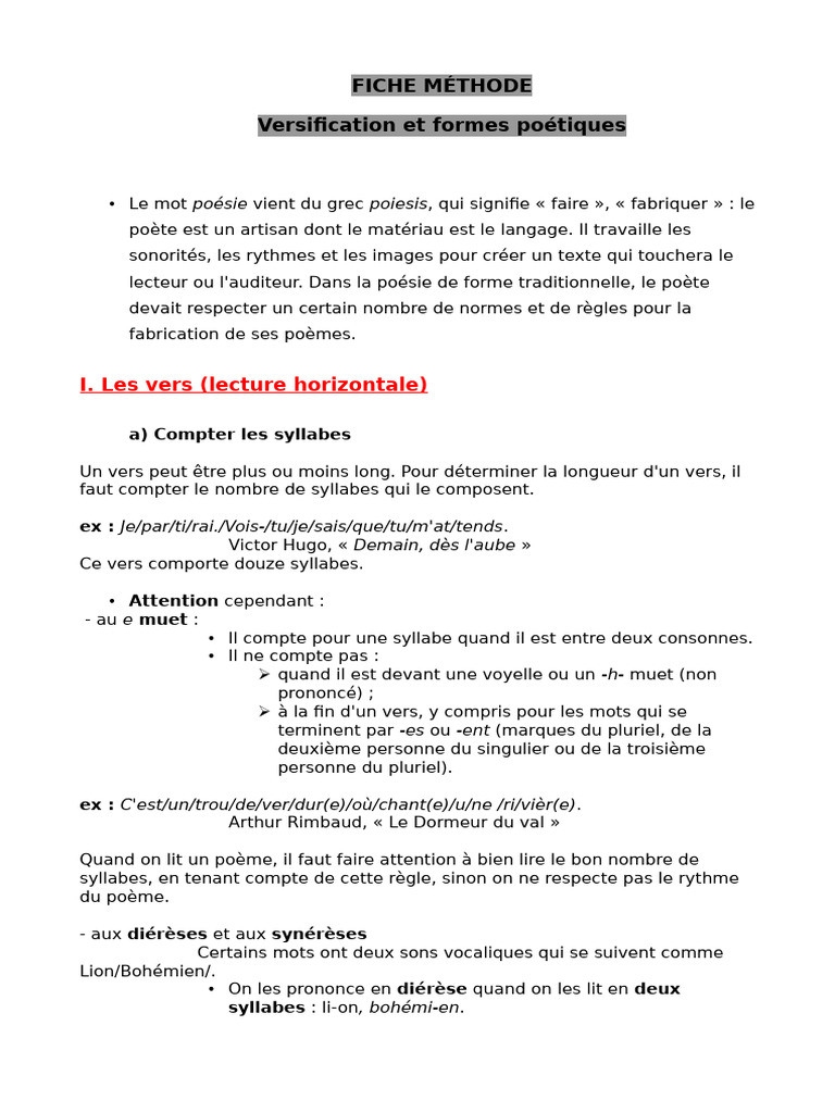 Versification et formes poétiques en 3ème | PDF | Rime dans la poésie ...