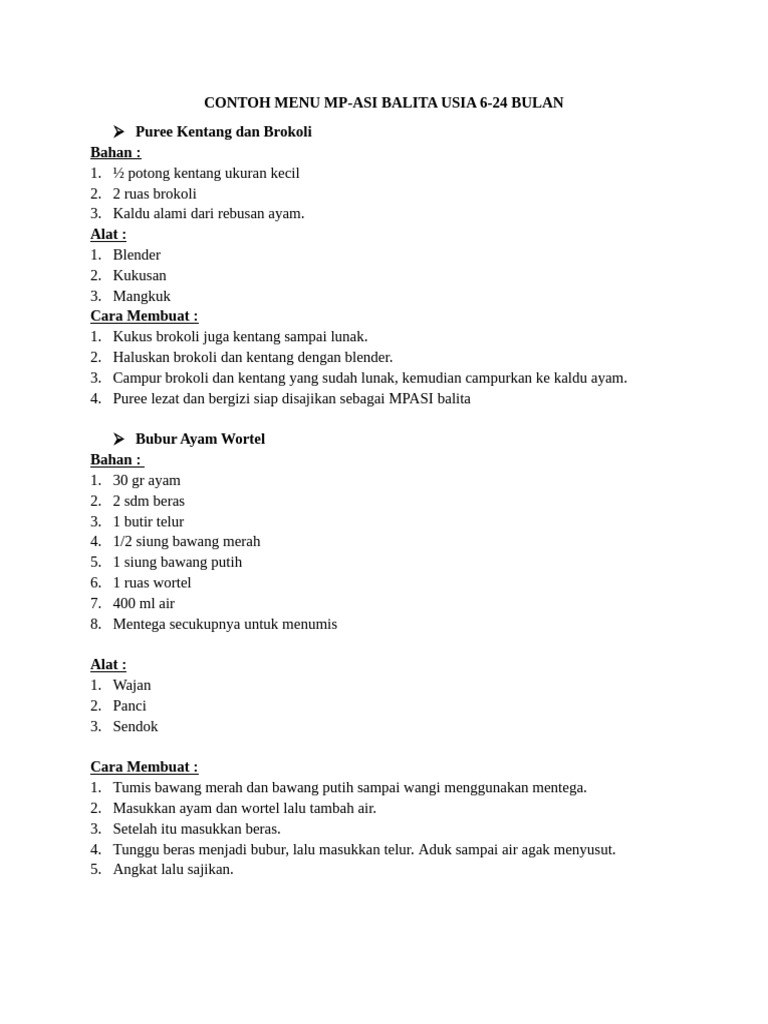 Menu MP-ASI untuk Bayi 6 Bulan | PDF