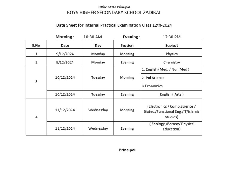 Class 12 Internal Practical Exam Schedule | PDF