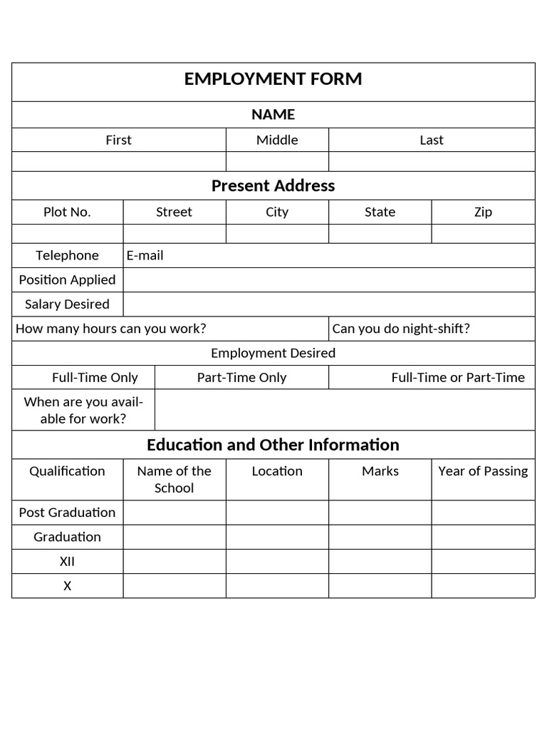 Employment Form Template | PDF