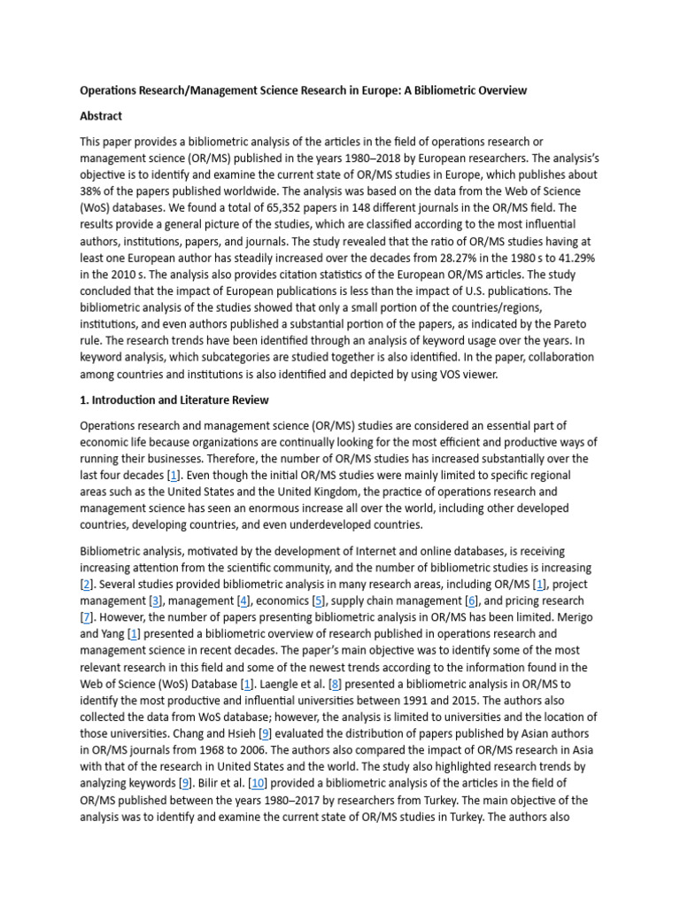 Operations Research Management Science Research in Europe A ...