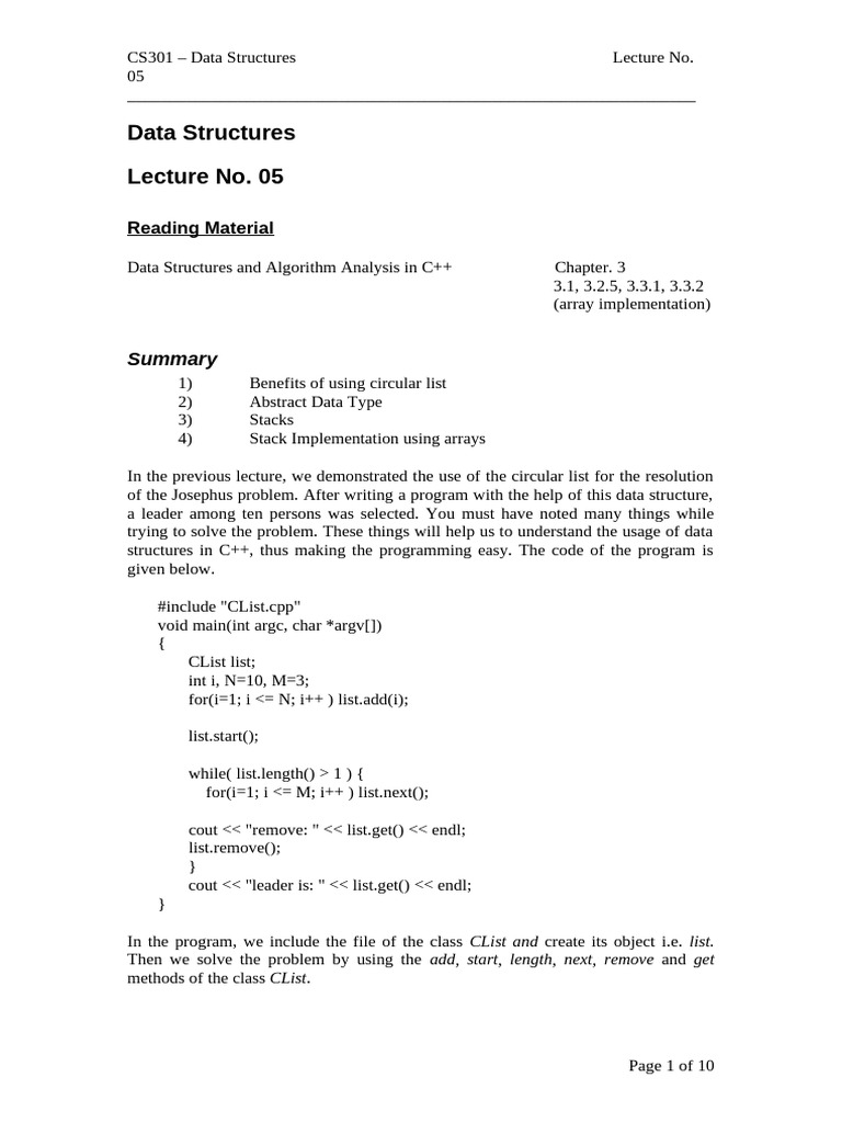 Circular Lists and Stacks in C++ | PDF | C++ | Programming Paradigms