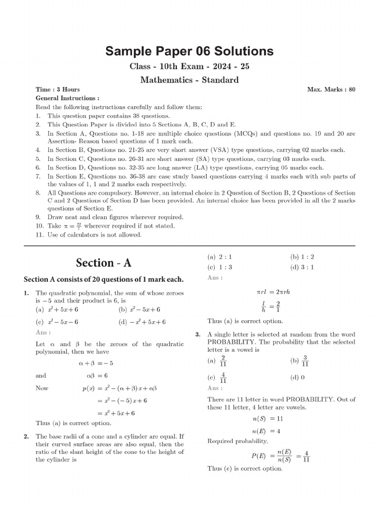 Sample Paper 6 | PDF
