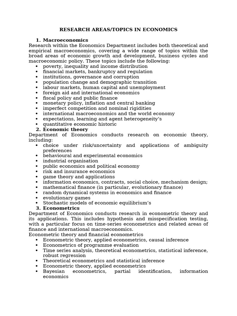 Key Research Areas in Economics | PDF | Economics | Econometrics