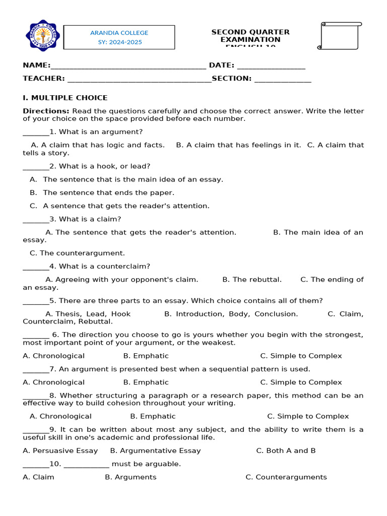 2nd Quarter English 10 Pdf Essays