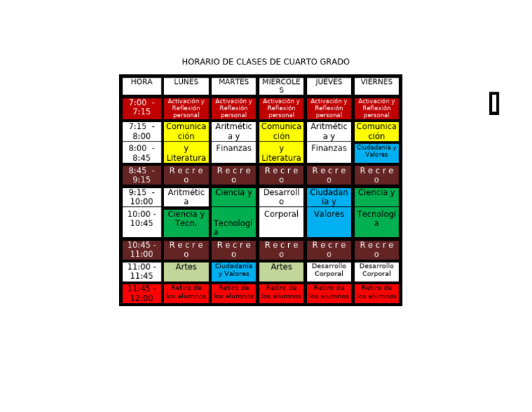 HORArio de Clases 2025 CUARTO | PDF