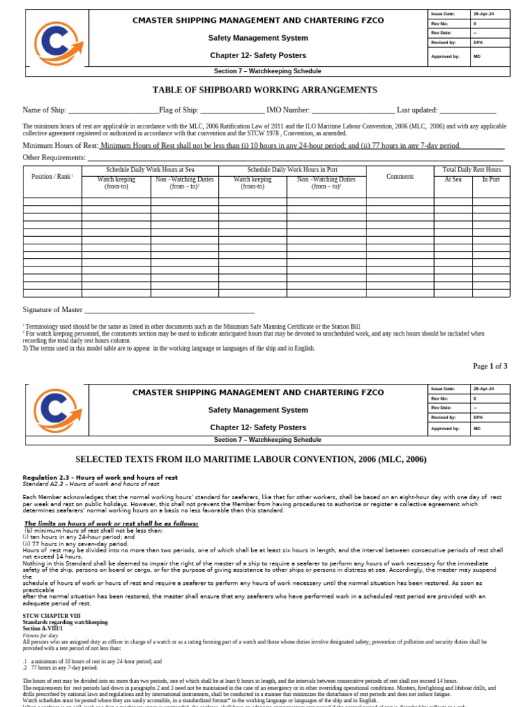 Watchkeeping Schedule for Seafarers | PDF | Shipping