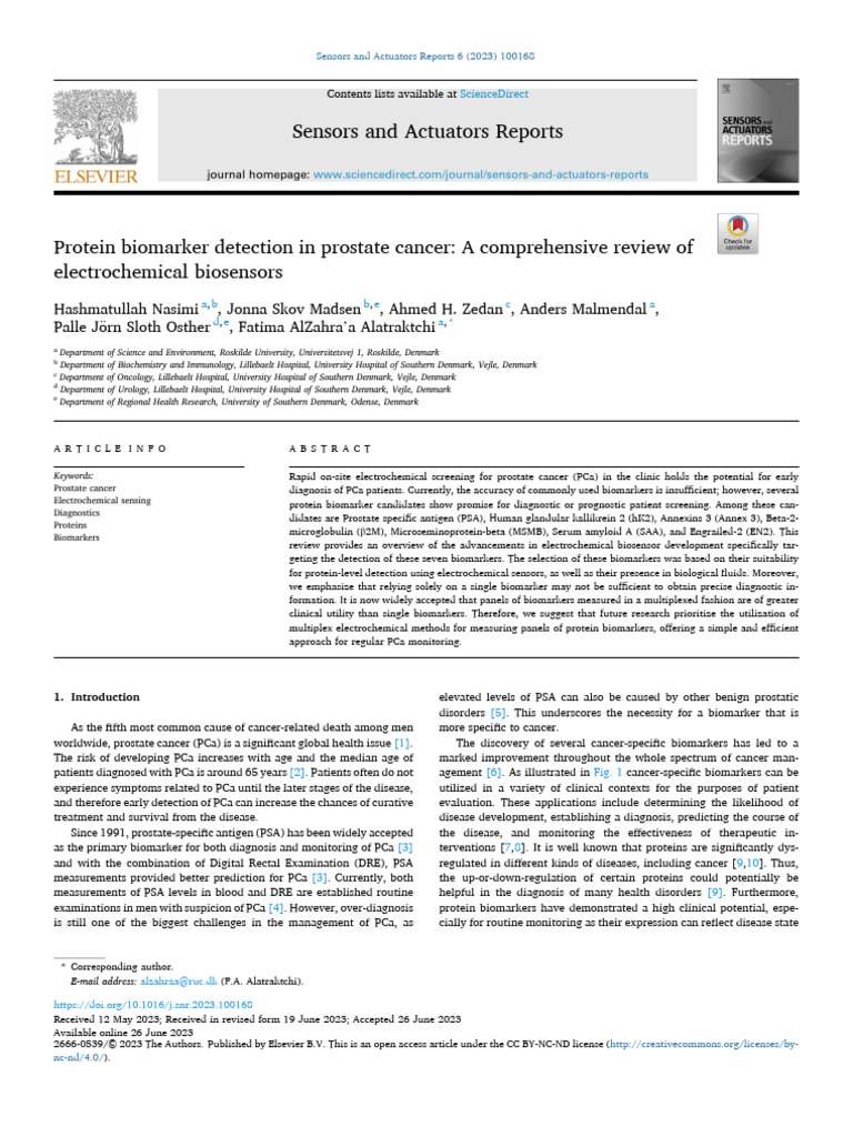 Electrochemical Biosensors for Prostate Cancer | PDF | Biomarker ...