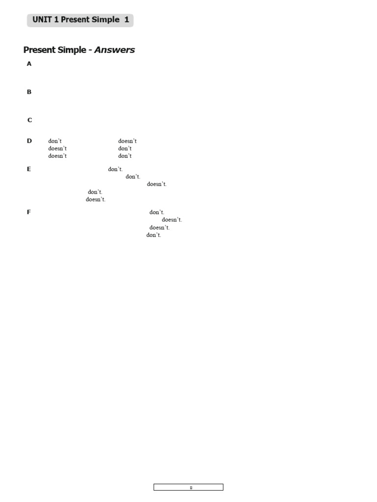 Present Simple Grammar Answers Guide | PDF