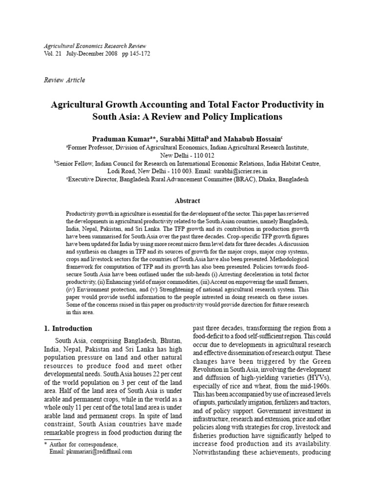 Agricultural Growth Accounting and Total | PDF | Economic Growth ...