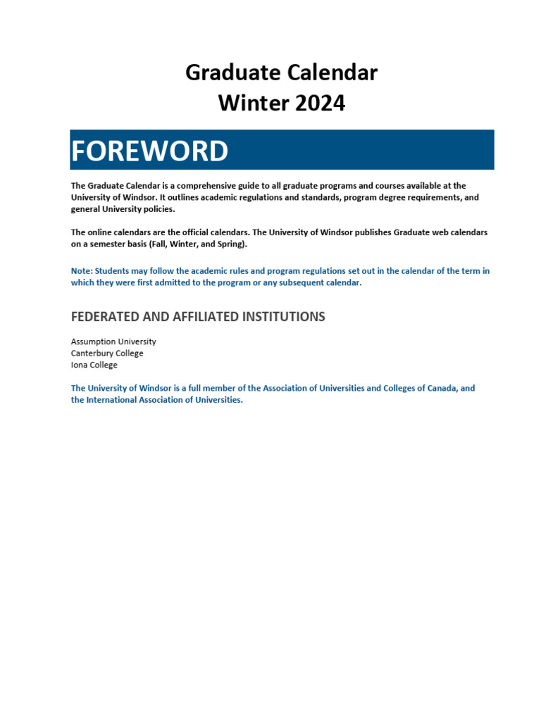 University of Windsor Graduate Calendar 2024 | PDF | Thesis ...