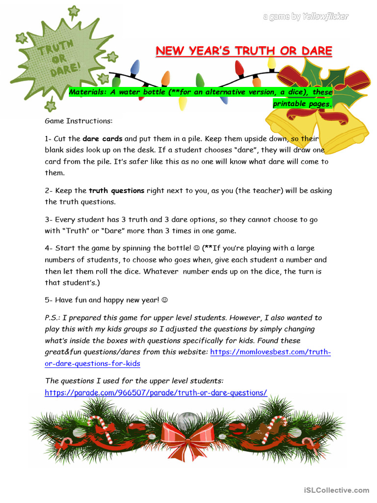 New Year's Truth or Dare Game Guide | PDF
