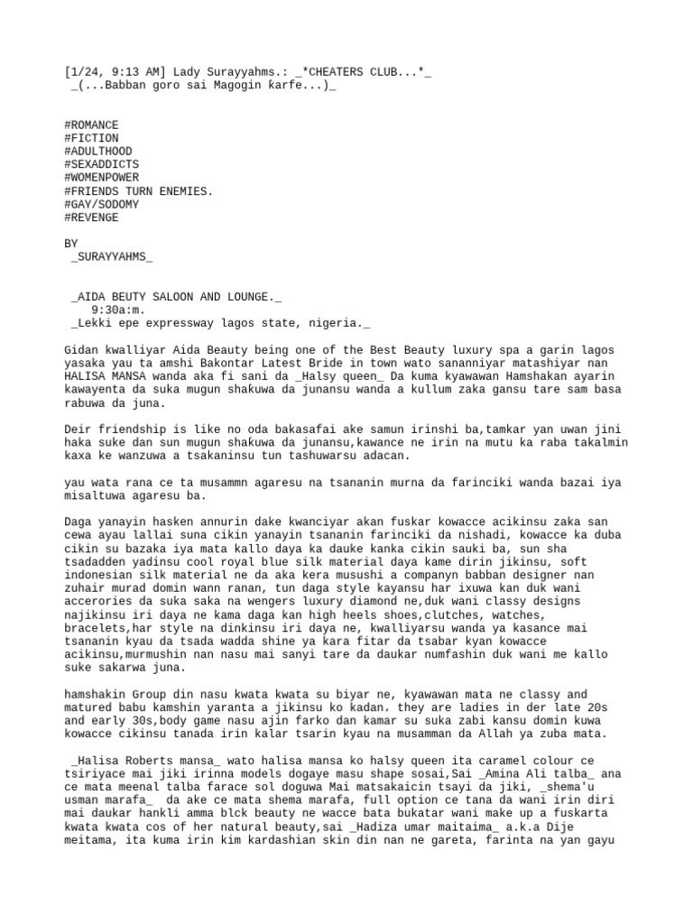 Cheaters Club 1 Complete Hausa Novel by Surayyahms by Hausanovels001 | PDF, image size:768x1024