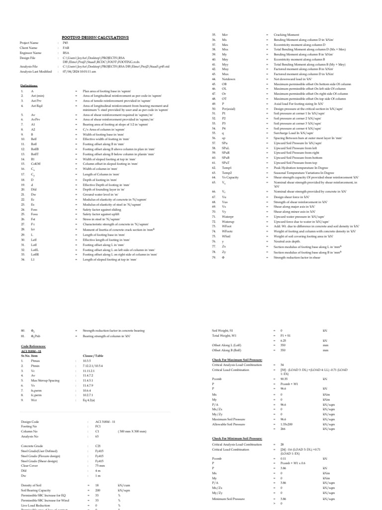 Footing Design Calculations for Project P45 | PDF | Civil Engineering ...