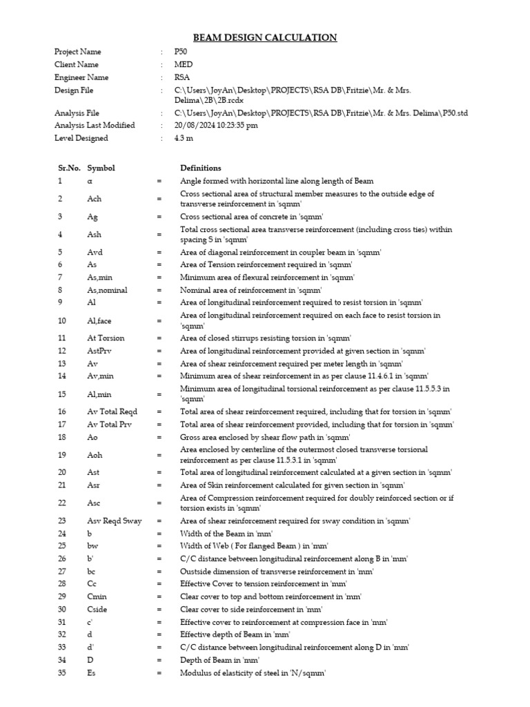 Beam Design Calculation for Project P50 | PDF | Beam (Structure ...