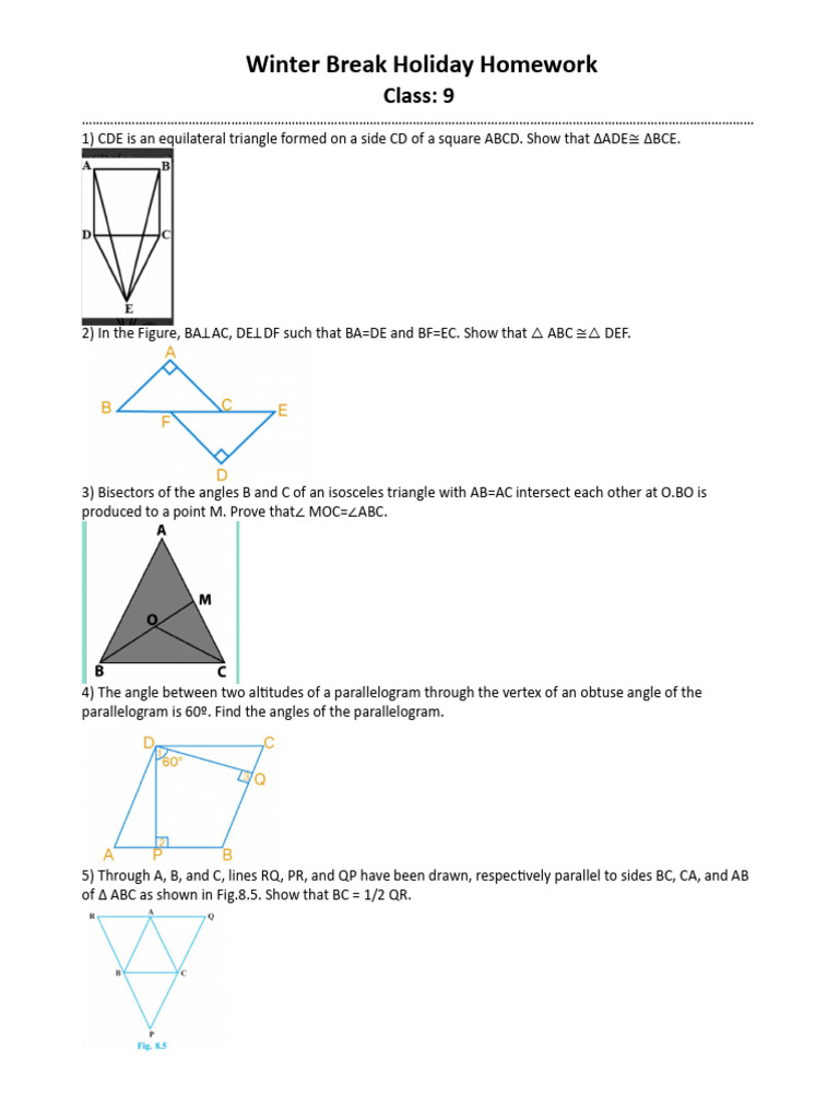 Class 9 Winter Break Holiday Homework | PDF
