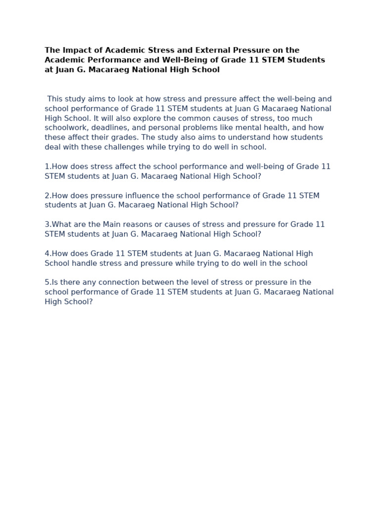 The Impact of Academic Stress and External Pressure On The Academic ...