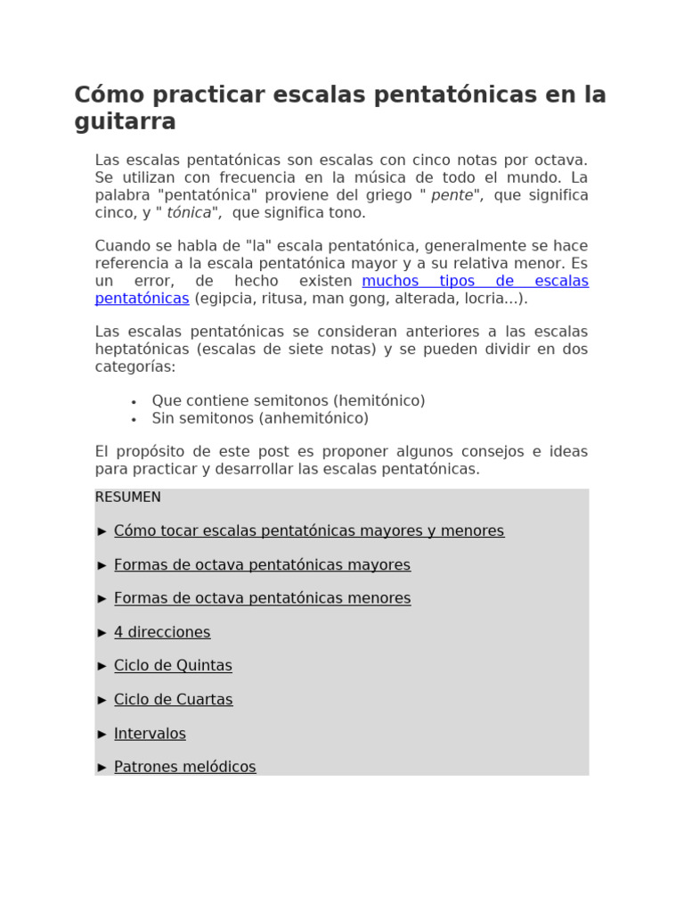 Cómo Practicar Escalas Pentatónicas en La Guitarra | PDF | Escala ...