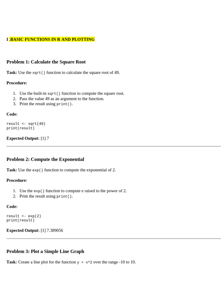 R Basic Functions and Plotting Guide | PDF | Mathematical Analysis ...