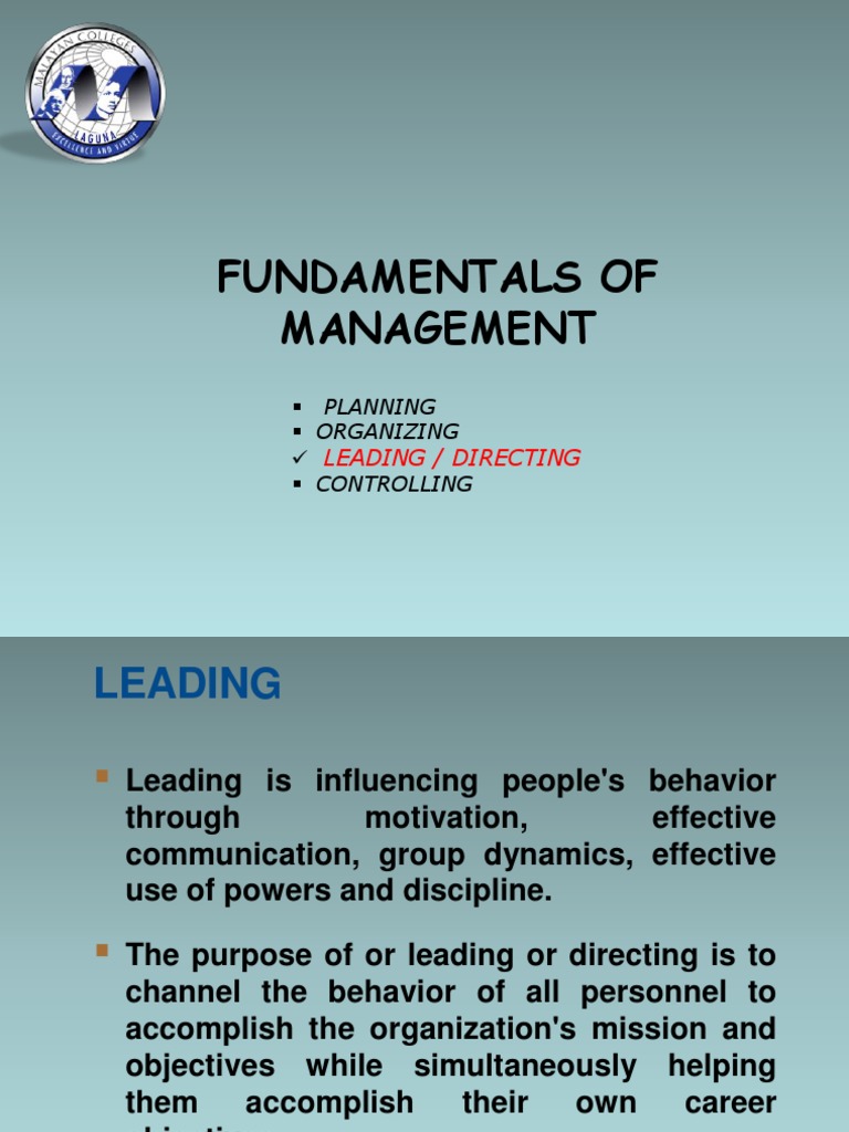 Fundamentals of Management: Leading / Directing | PDF | Leadership ...