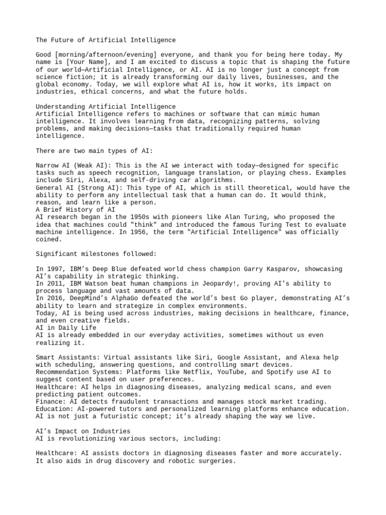 The Future of Artificial Intelligence | PDF | Artificial Intelligence ...
