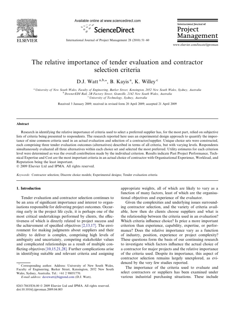 Key Criteria for Contractor Selection | PDF