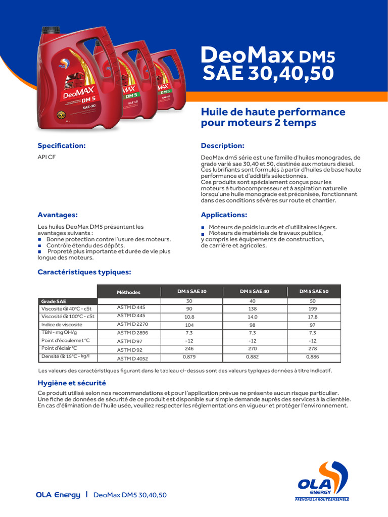 Huile DeoMax DM5 SAE 30, 40, 50 | PDF