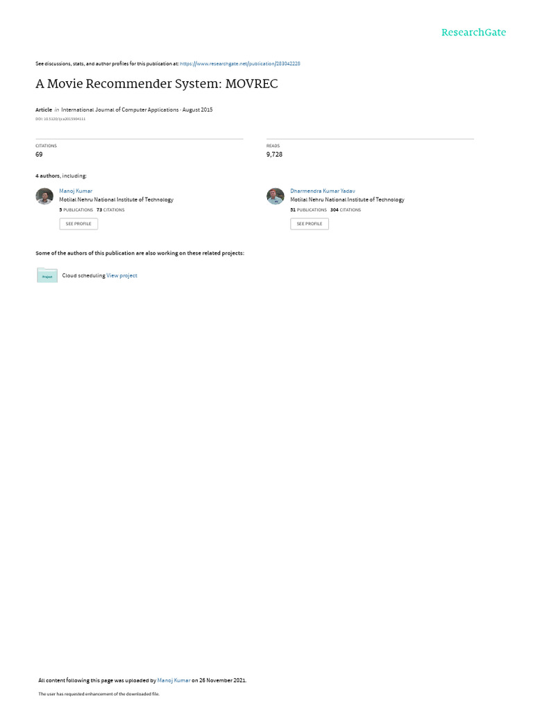 MOVREC: Advanced Movie Recommendation System | PDF | Cluster Analysis ...