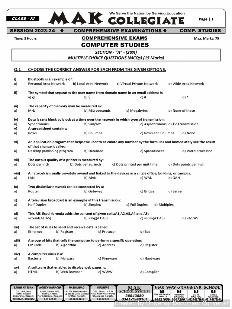 XI-Computer - Sir Adil Rasheed - 2024 | PDF