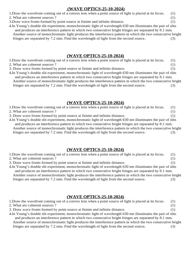 Wave Optics Concepts and Problems | PDF | Diffraction | Wavelength