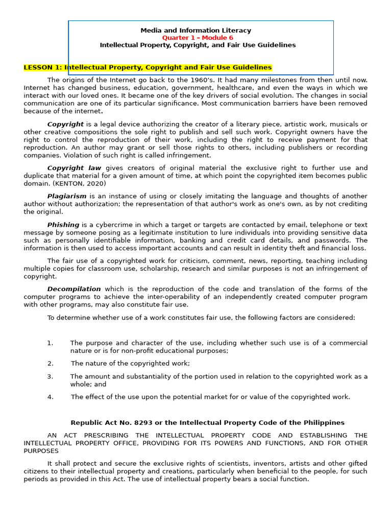Fair Use Guidelines in Media Literacy | PDF | Copyright | Fair Use