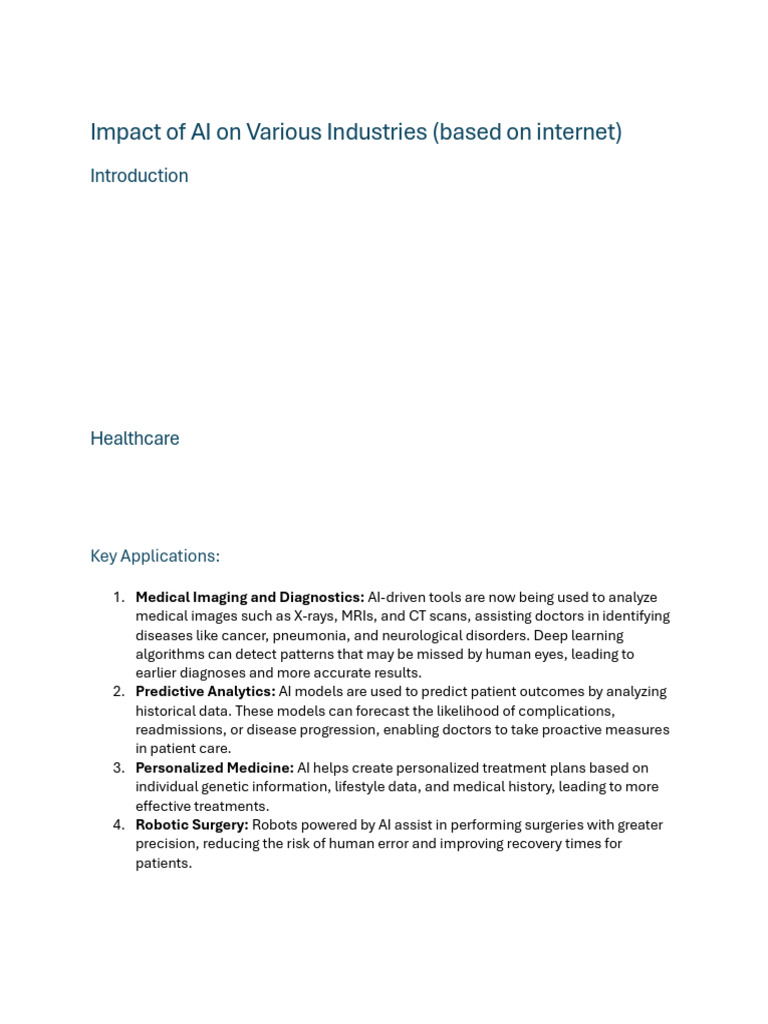 Impact of AI On Various Industries | PDF | Artificial Intelligence ...