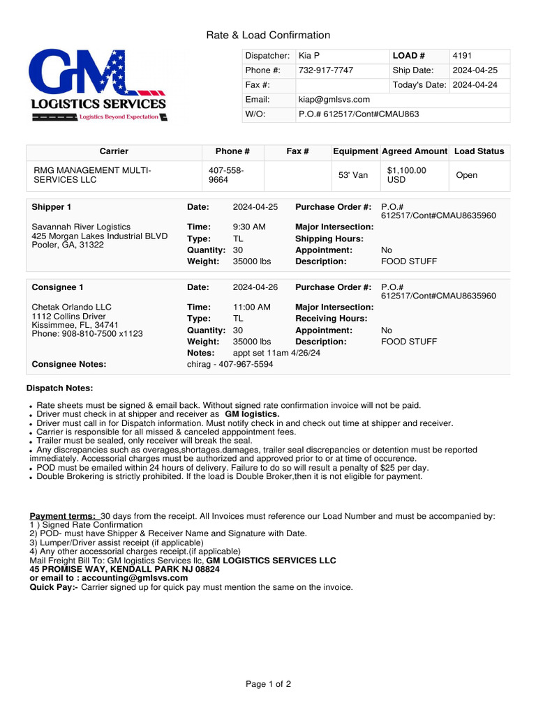 Load_Confirmation_4191 | PDF | Cargo | Transport