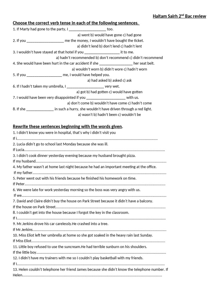 Verb Tense and Conditional Sentence Exercises | PDF
