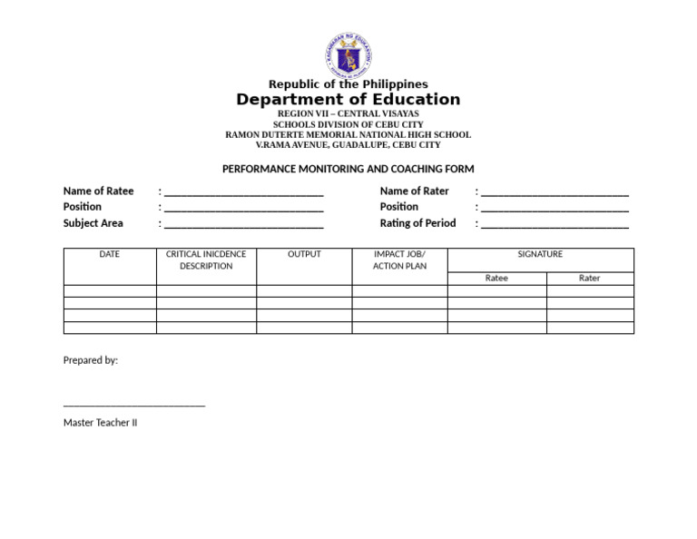 Cebu City Performance Monitoring Form | PDF