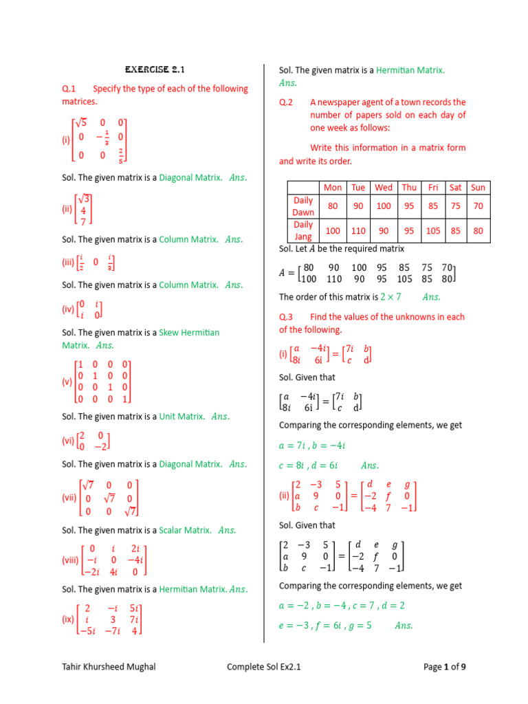 Matrix Types and Operations Explained | PDF | Functional Analysis ...