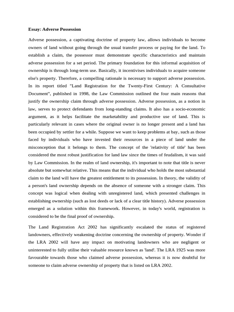 Rephrased - AP - Set - LN | PDF | Adverse Possession | Leasehold Estate