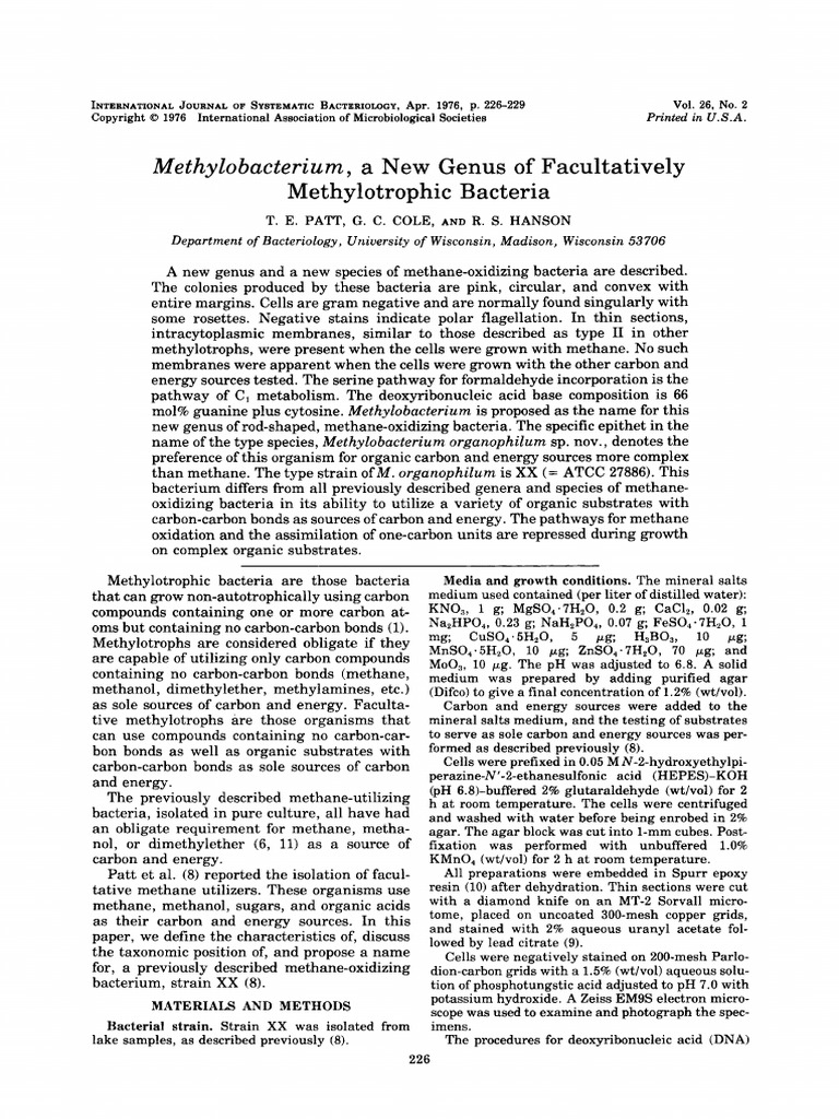 Methylobacterium, A New Genus of Facultatively Methylotrophic Bacteria ...