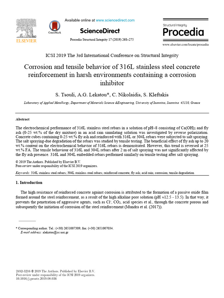 Corrosion and Tensile Behavior of 316L Stainless Steel Concrete | PDF ...