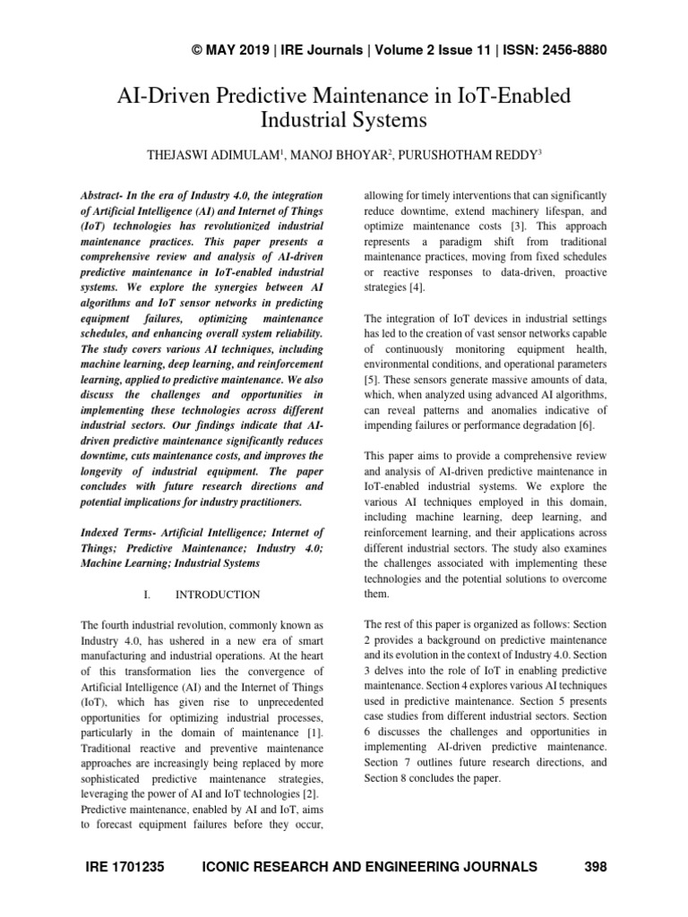 AI Driven Predictive Maintenance in IoT | PDF | Internet Of Things ...
