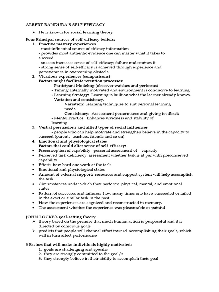 Self Efficacy Theory Pdf Self Efficacy Goal