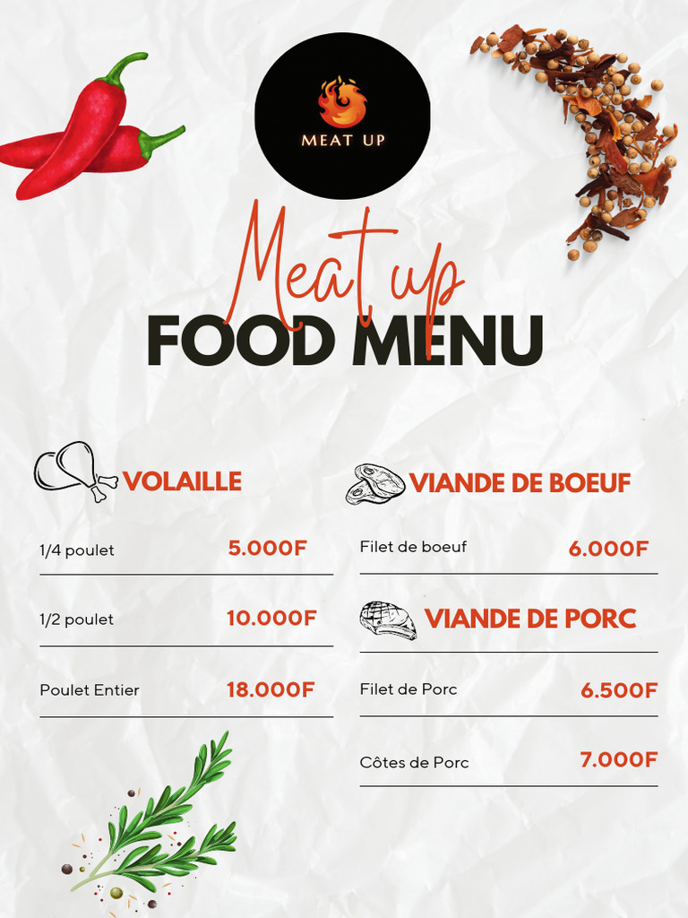 Menu Meat Up : Viandes et Accompagnements | PDF