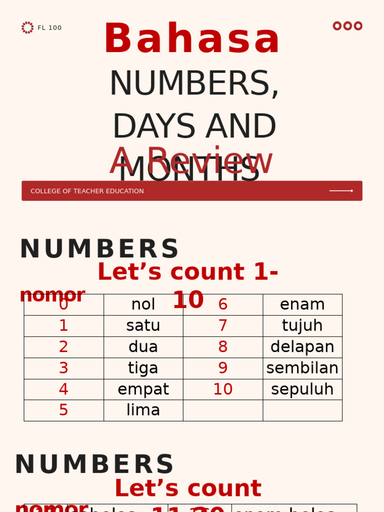 Review of Numbers Time Months and Days | PDF